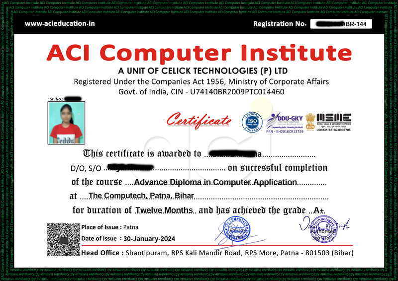 ADCA Certificate Sample