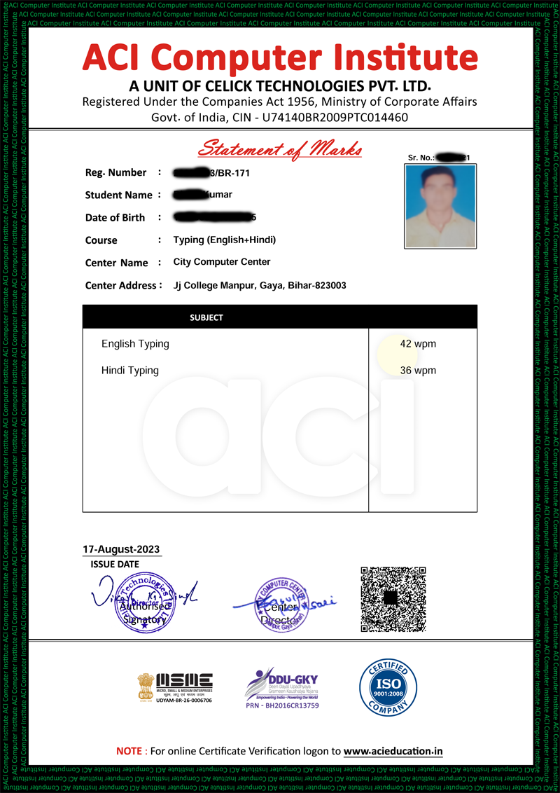 Typing Marksheet Sample